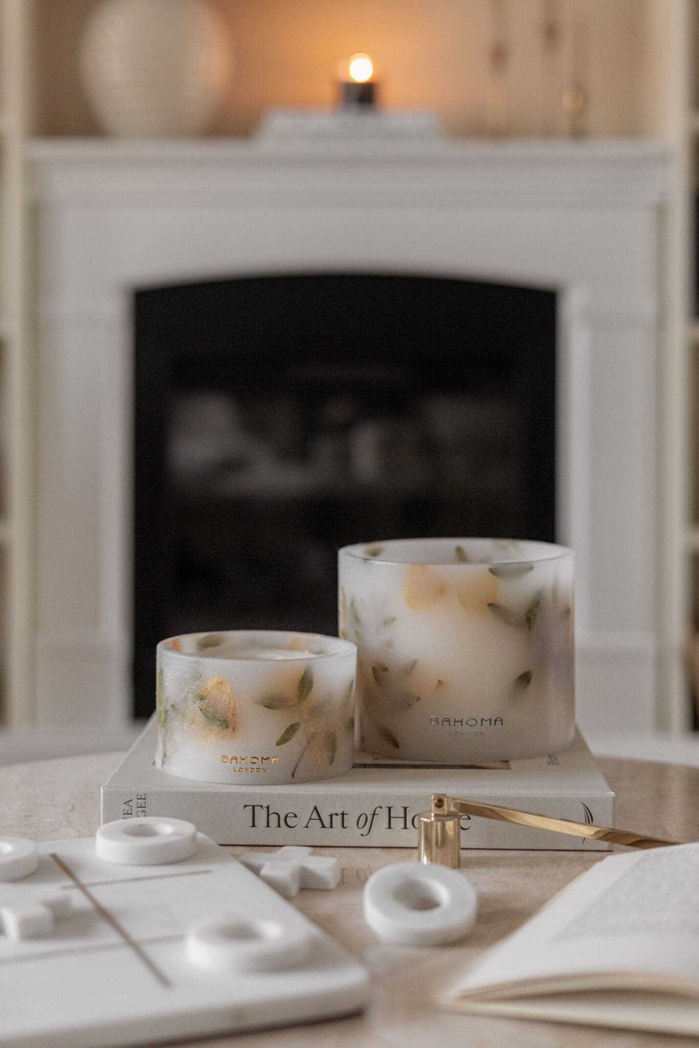 Amalfi Coast Scented Small Pillar Candle styled with a larger Grande Pillar.